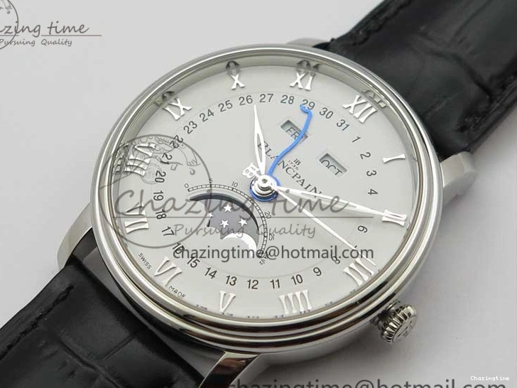 0311 MultiPurpose Villeret 6654 SS Complicated Function OMF 1:1 Best Edition White Dial on Black Leather Strap A6654 V 7901